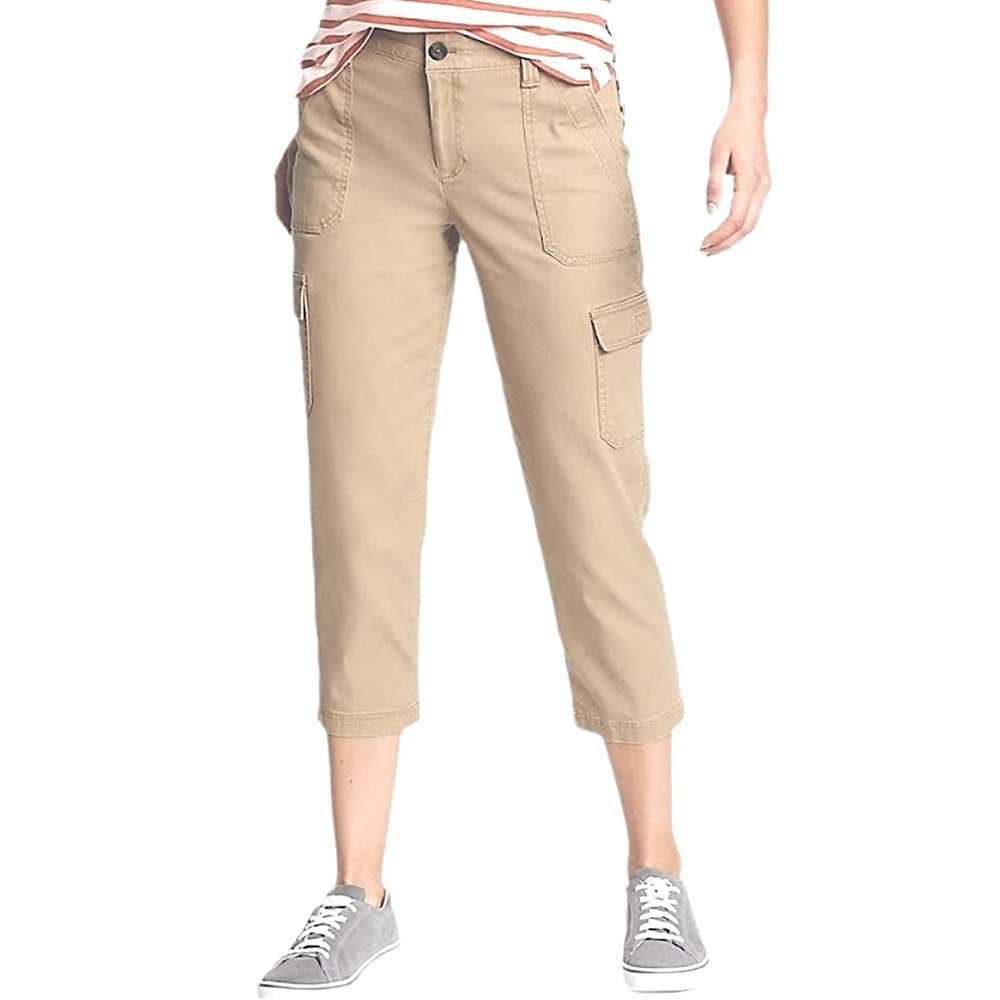Eddie Bauer Women's Cotton Blend 6 Pockets Crop Cargo Pants Beige Size 2